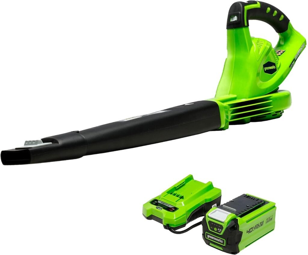 Greenworks 40V Leaf Blower/Sweeper, 150 MPH, Lightweight, Quiet, with 2.0 Ah Battery and Charger, Perfect for Residential Lawn Care, Leaf Blowing Debris, Dust, Light Snow, and More